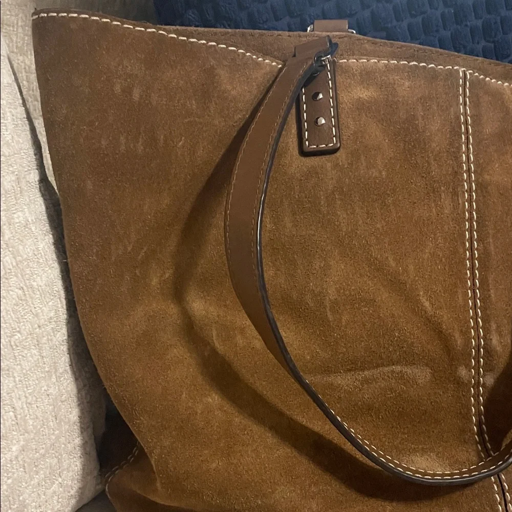 Michael Kors Brown Suede and Leather Tote Bag - Picture 12 of 16